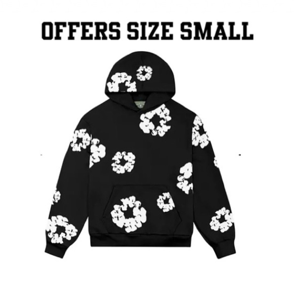 Black Hoodie with White Floral Design